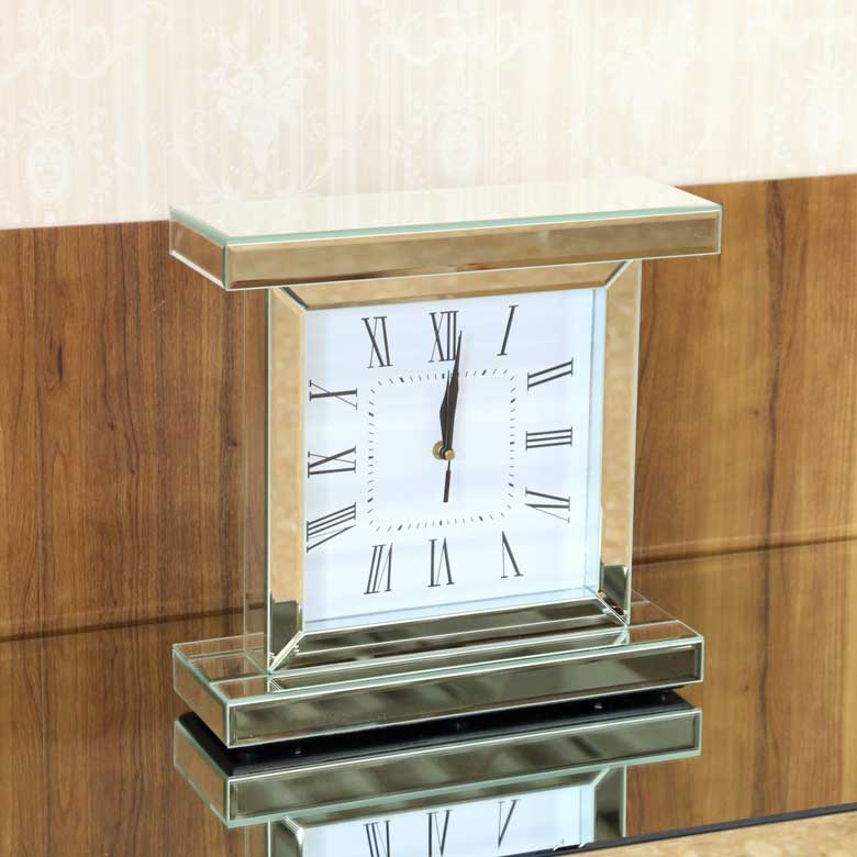 ミラー家具 置き時計 シルバー テーブルクロック グラムスタイル