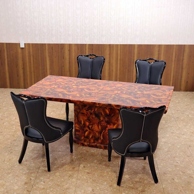 大理石 ダイニングテーブルセット 5点セット 180cm マーブル 4人用 エレガント ダイニングセット 食卓 テーブル 石 鯉と龍