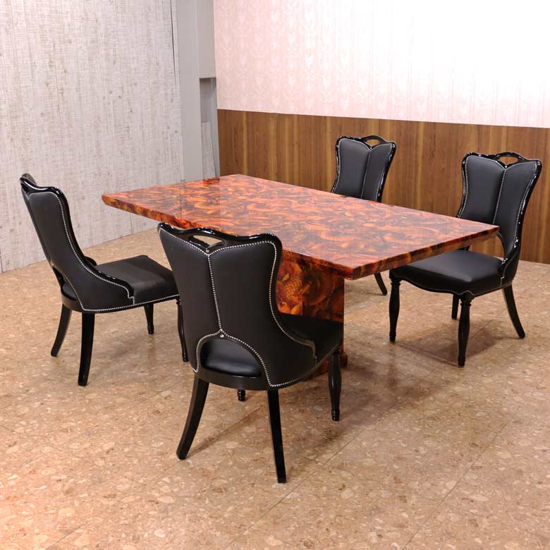 大理石 ダイニングテーブルセット 5点セット 180cm マーブル 4人用 エレガント ダイニングセット 食卓 テーブル 石 鯉と龍