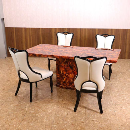 大理石 ダイニングテーブルセット 5点セット 180cm マーブル 4人用 エレガント ダイニングセット 食卓 テーブル 石 鯉と龍