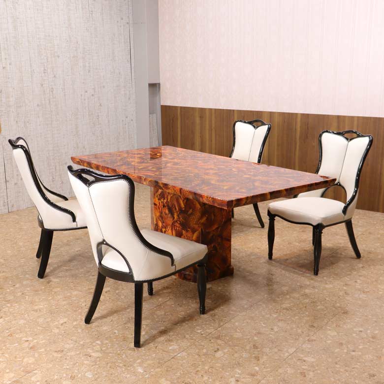 大理石 ダイニングテーブルセット 5点セット 180cm マーブル 4人用 エレガント ダイニングセット 食卓 テーブル 石 鯉と龍