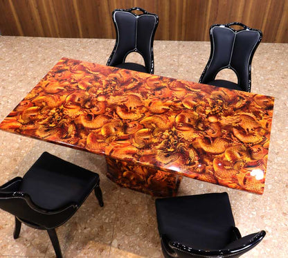 大理石 ダイニングテーブルセット 5点セット 180cm マーブル 4人用 本革チェア オレンジ ダイニングセット 食卓 テーブル 石 鯉と龍