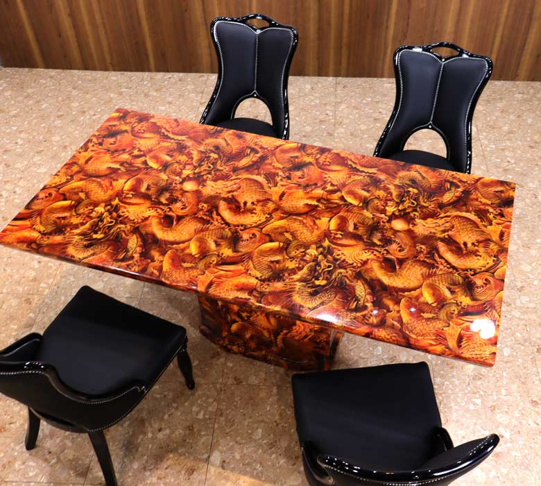 大理石 ダイニングテーブルセット 5点セット 180cm マーブル 4人用 エレガント ダイニングセット 食卓 テーブル 石 鯉と龍