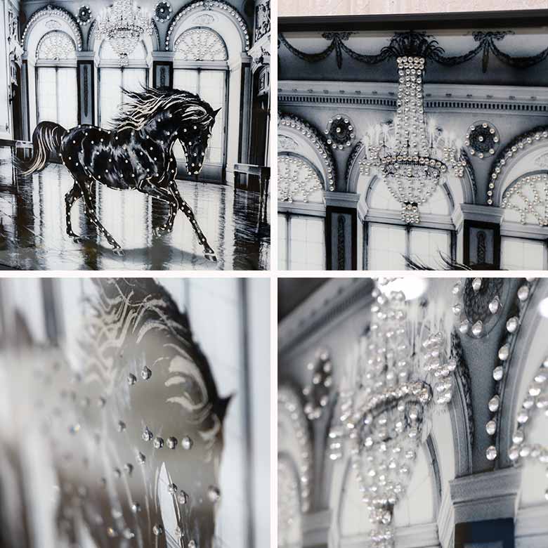 アートフレーム パレスホース クリスタルピクチャー ウォールデコ ラインストーン