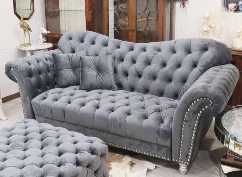 3Pソファ ハイバック ベロア グレー  3人がけ