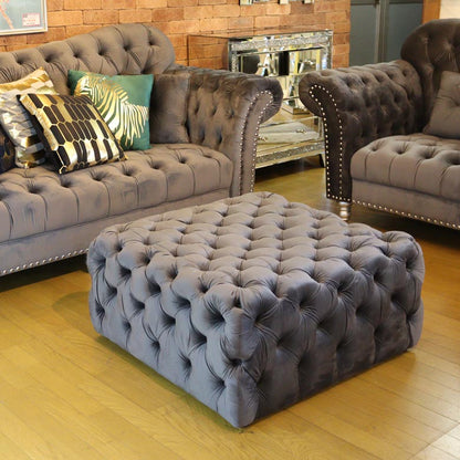 オットマン ベロア グレー/レッド スツール ローテーブル ベルベット