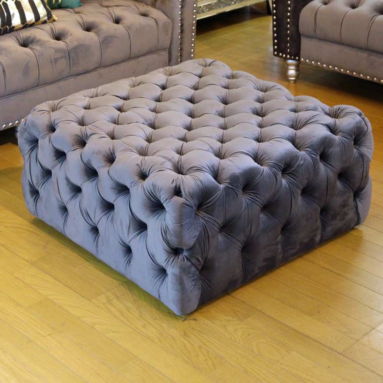 オットマン ベロア グレー/レッド スツール ローテーブル ベルベット