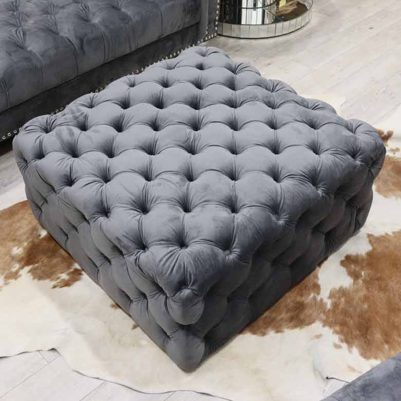 オットマン ベロア グレー/レッド スツール ローテーブル ベルベット