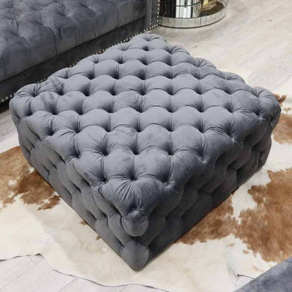 オットマン ベロア グレー/レッド スツール ローテーブル ベルベット