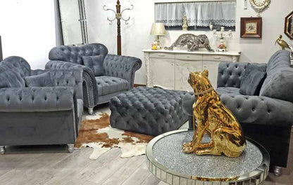 ソファーセット ハイバック ベロア ルージュ/グレー 応接 ソファ モケット