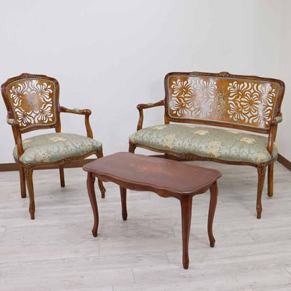 イタリア 二人がけ ソファ 木製 グリーン  サロンソファ