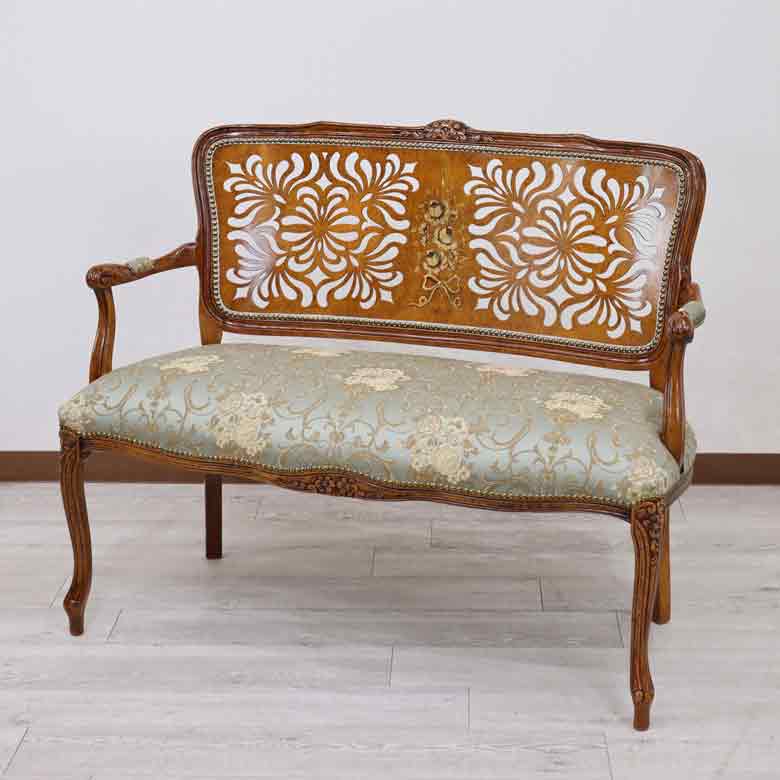 イタリア 二人がけ ソファ 木製 グリーン  サロンソファ