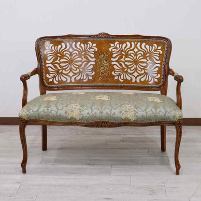 イタリア 二人がけ ソファ 木製 グリーン  サロンソファ