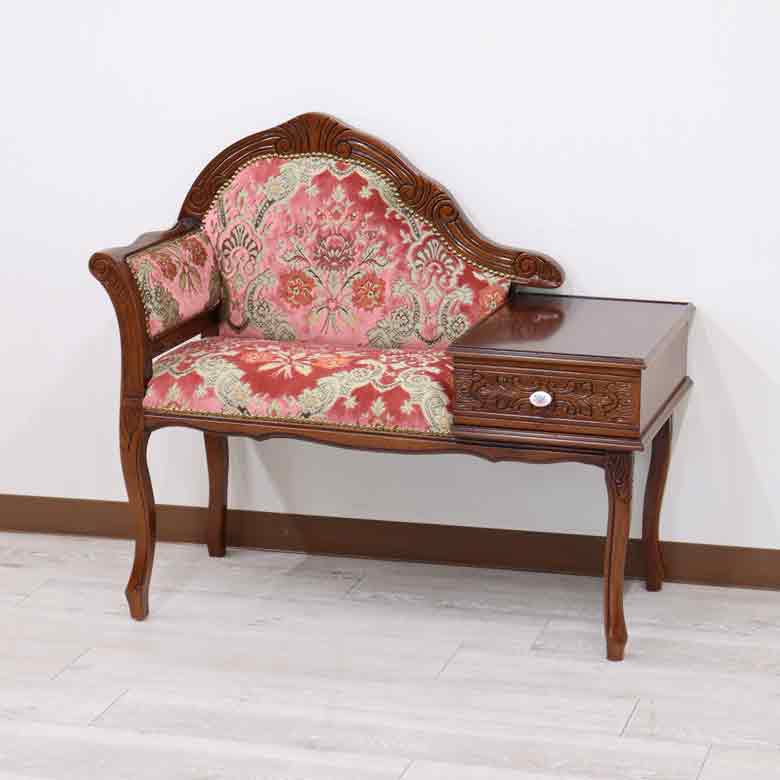 イタリア テレフォンベンチ ソファ 木製 ピンク・金華山 完成品