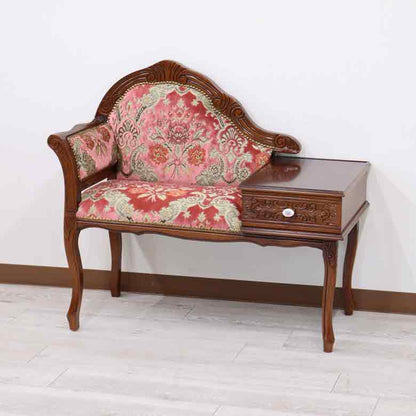 イタリア テレフォンベンチ ソファ 木製 ピンク・金華山 完成品