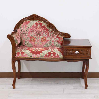 イタリア テレフォンベンチ ソファ 木製 ピンク・金華山 完成品