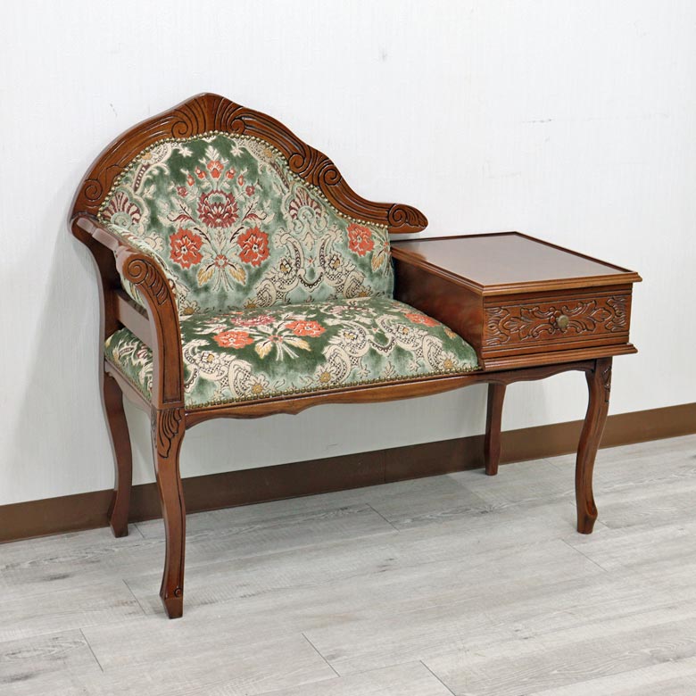 イタリア テレフォンベンチ ソファ 木製 グリーン・金華山 完成品