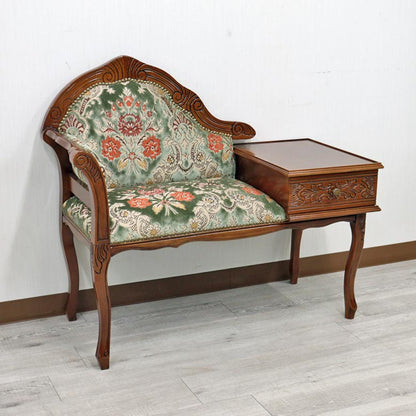 イタリア テレフォンベンチ ソファ 木製 グリーン・金華山 完成品