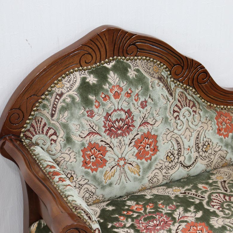 イタリア テレフォンベンチ ソファ 木製 グリーン・金華山 完成品