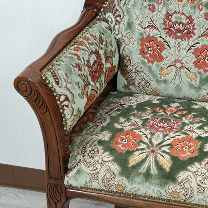 イタリア テレフォンベンチ ソファ 木製 グリーン・金華山 完成品