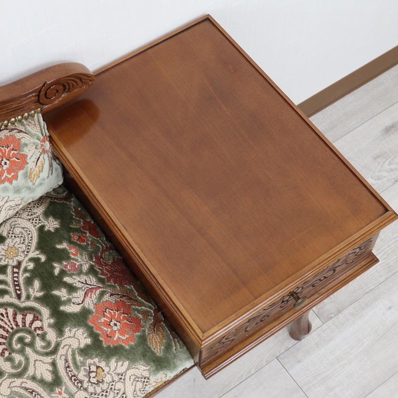 イタリア テレフォンベンチ ソファ 木製 グリーン・金華山 完成品