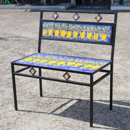 イタリア製 NINO PARRUCCA ガーデンベンチ レモン柄 幅80cm シチリア陶器