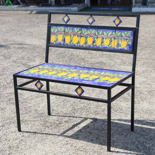 イタリア製 NINO PARRUCCA ガーデンベンチ レモン柄 幅80cm シチリア陶器