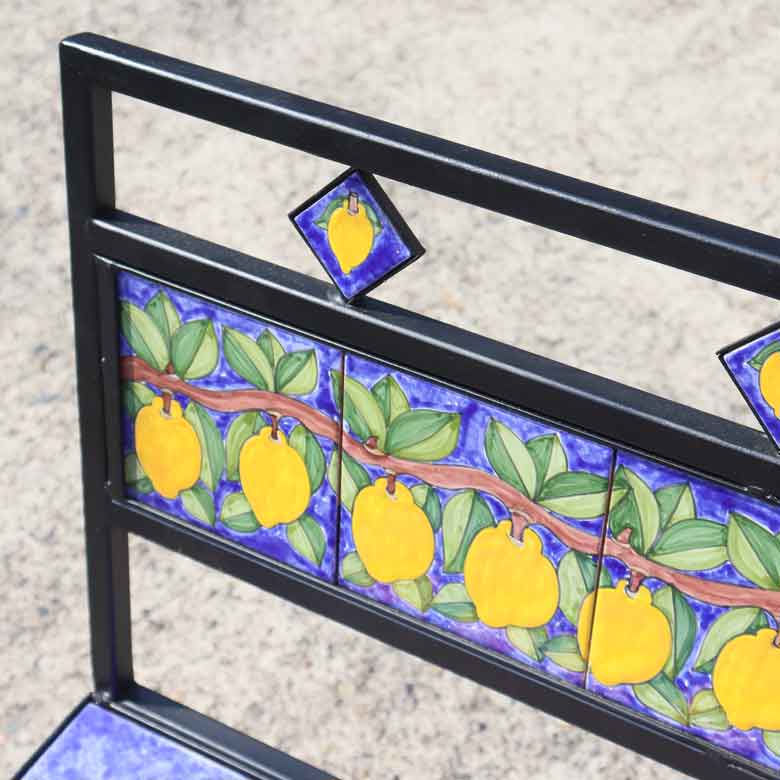 イタリア製 NINO PARRUCCA ガーデンベンチ レモン柄 幅80cm シチリア陶器