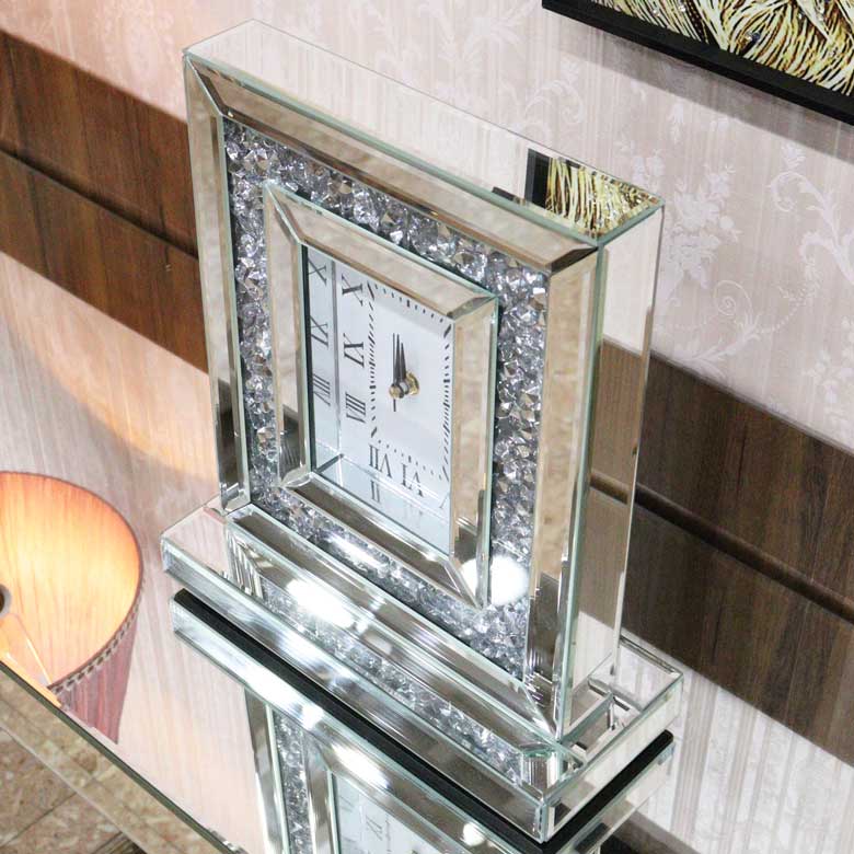 ミラー家具 置き時計 シルバー テーブルクロック グラムスタイル D