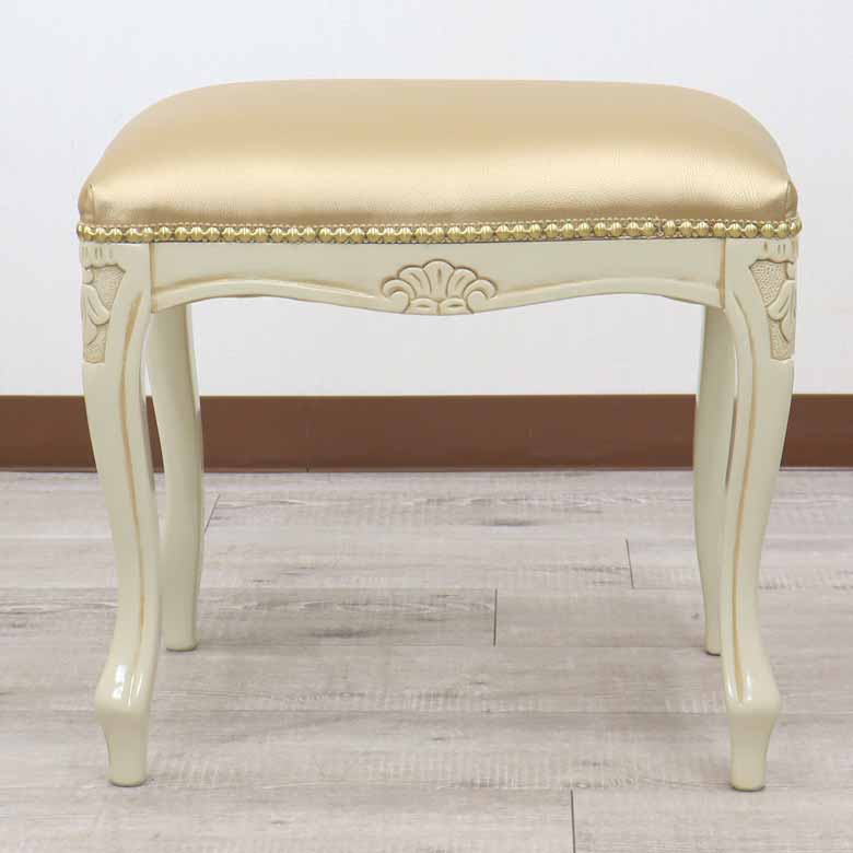 イタリア スツール 猫脚 合皮 ホワイト オットマン 補助椅子 玄関用