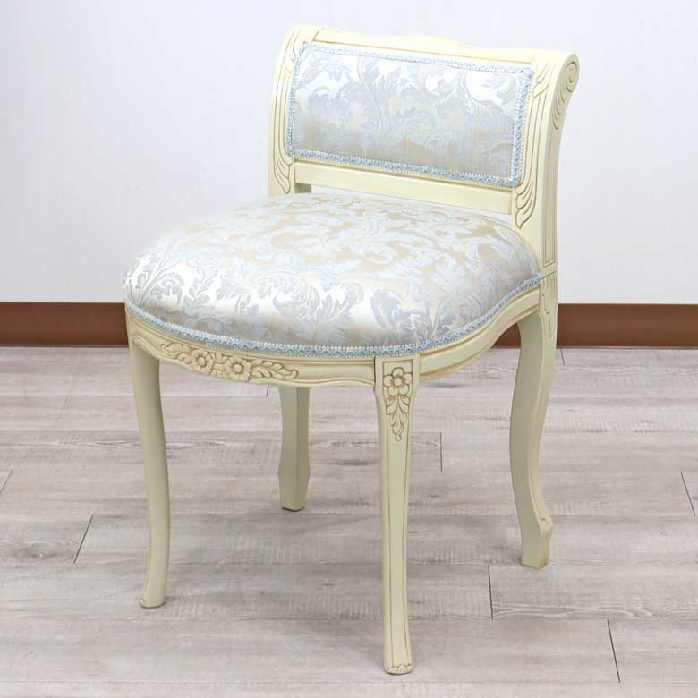 イタリア 背付き スツール 猫脚 ブルー・アラベスク ホワイト