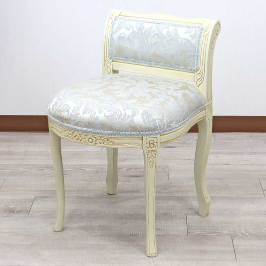 イタリア 背付き スツール 猫脚 ブルー・アラベスク ホワイト