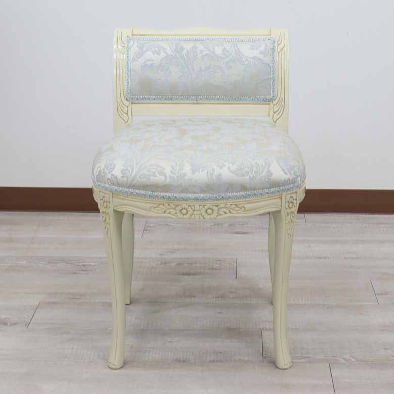 イタリア 背付き スツール 猫脚 ブルー・アラベスク ホワイト