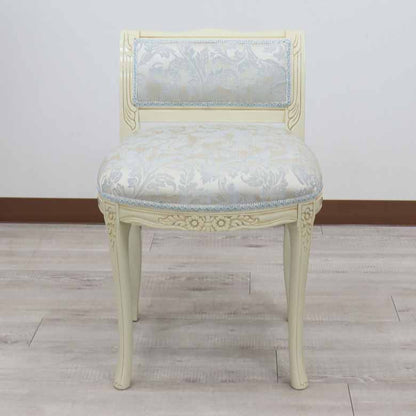 イタリア 背付き スツール 猫脚 ブルー・アラベスク ホワイト