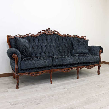 イタリア 3Pソファ ダマスク・ブラック  3人掛け 完成品