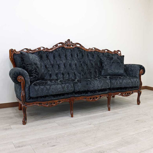 イタリア 3Pソファ ダマスク・ブラック  3人掛け 完成品