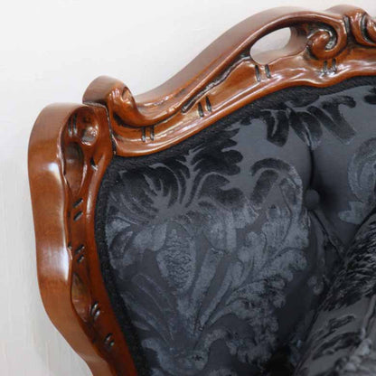 イタリア 3Pソファ ダマスク・ブラック  3人掛け 完成品