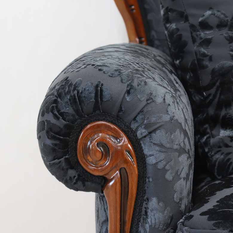 イタリア 3Pソファ ダマスク・ブラック  3人掛け 完成品