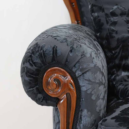 イタリア 3Pソファ ダマスク・ブラック  3人掛け 完成品