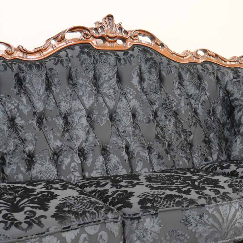 イタリア 3Pソファ ダマスク・ブラック  3人掛け 完成品