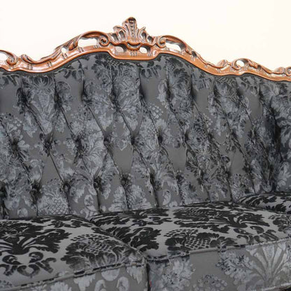 イタリア 3Pソファ ダマスク・ブラック  3人掛け 完成品