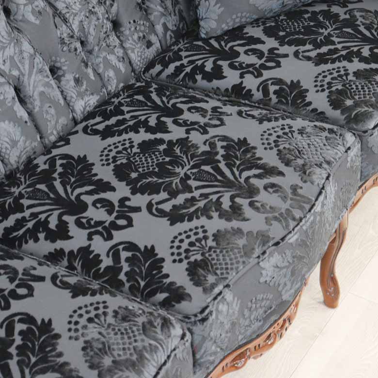 イタリア 3Pソファ ダマスク・ブラック  3人掛け 完成品