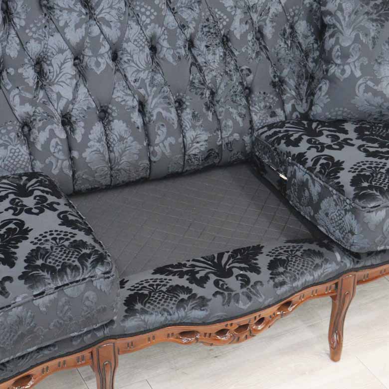 イタリア 3Pソファ ダマスク・ブラック  3人掛け 完成品