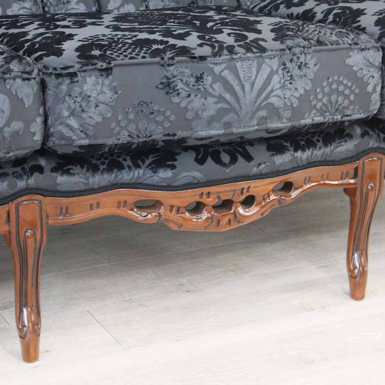 イタリア 3Pソファ ダマスク・ブラック  3人掛け 完成品