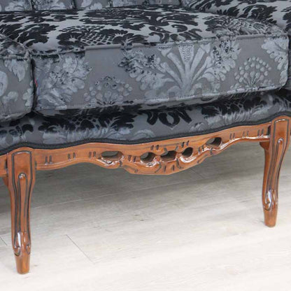 イタリア 3Pソファ ダマスク・ブラック  3人掛け 完成品