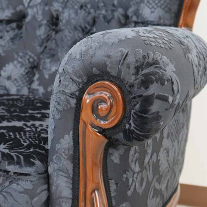 イタリア 1Pソファ ダマスク・ブラック  1人掛け 完成品