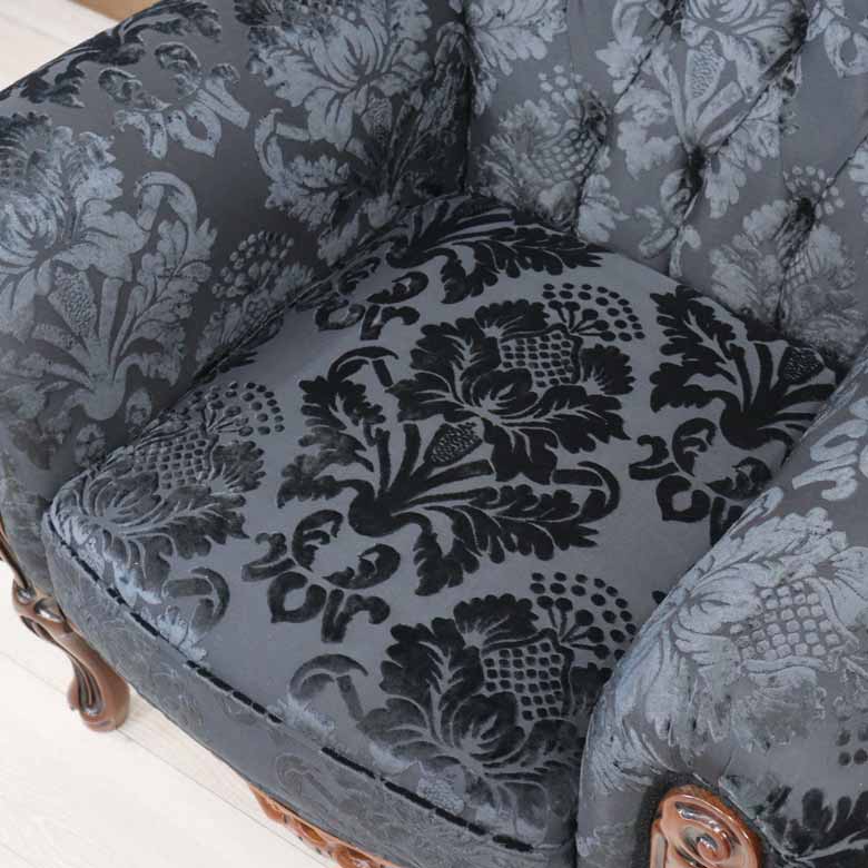 イタリア 1Pソファ ダマスク・ブラック  1人掛け 完成品