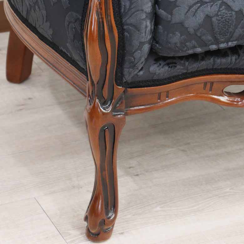 イタリア 1Pソファ ダマスク・ブラック  1人掛け 完成品