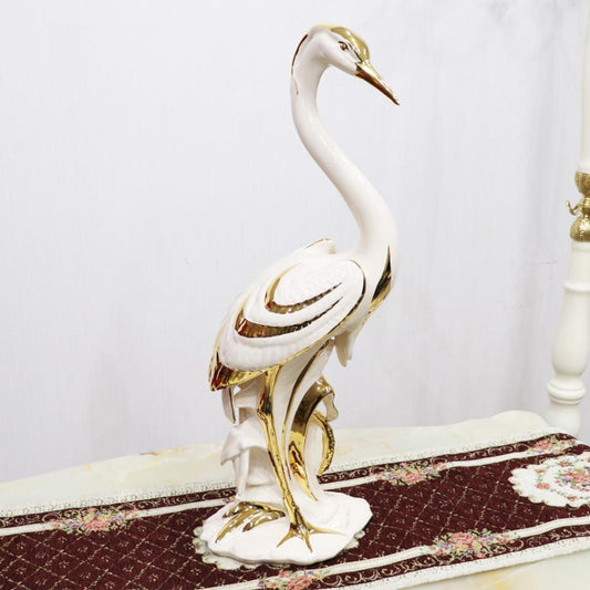 イタリア タンチョウ ツル AHURA 陶器 置物 オブジェ 風水 縁起物 サギ アイボリーゴールド