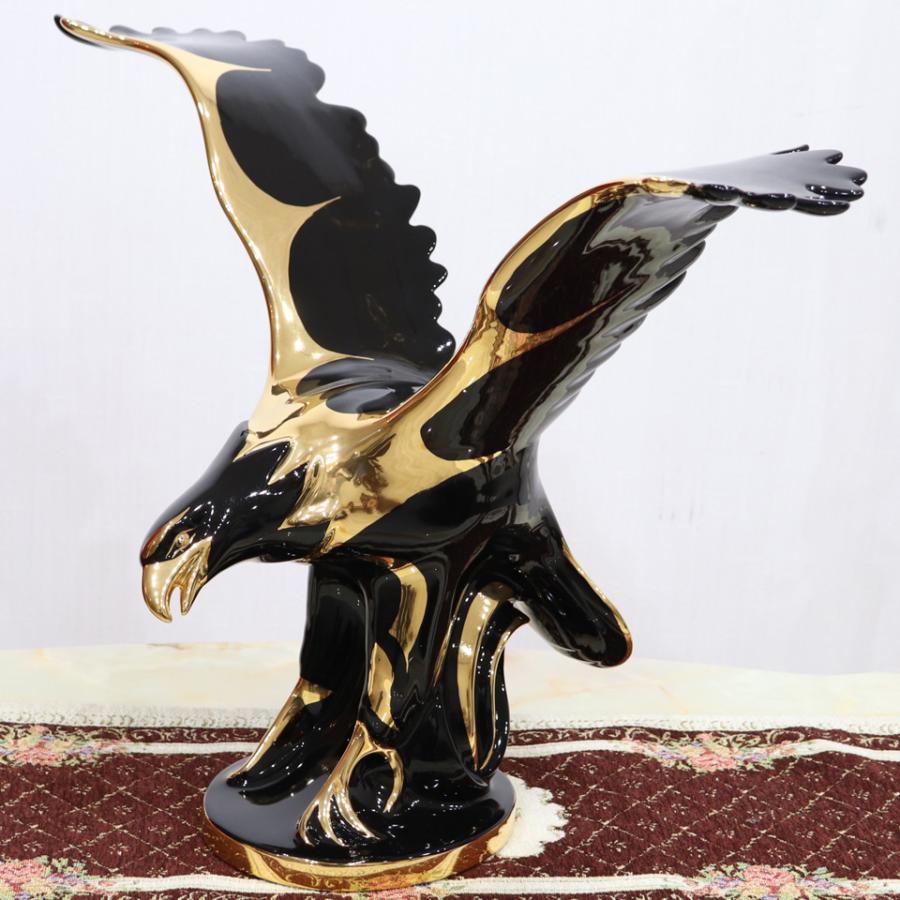 イタリア ワシ イーグル AHURA 陶器 置物 オブジェ 風水 縁起物 タカ ホーク ブラックゴールド